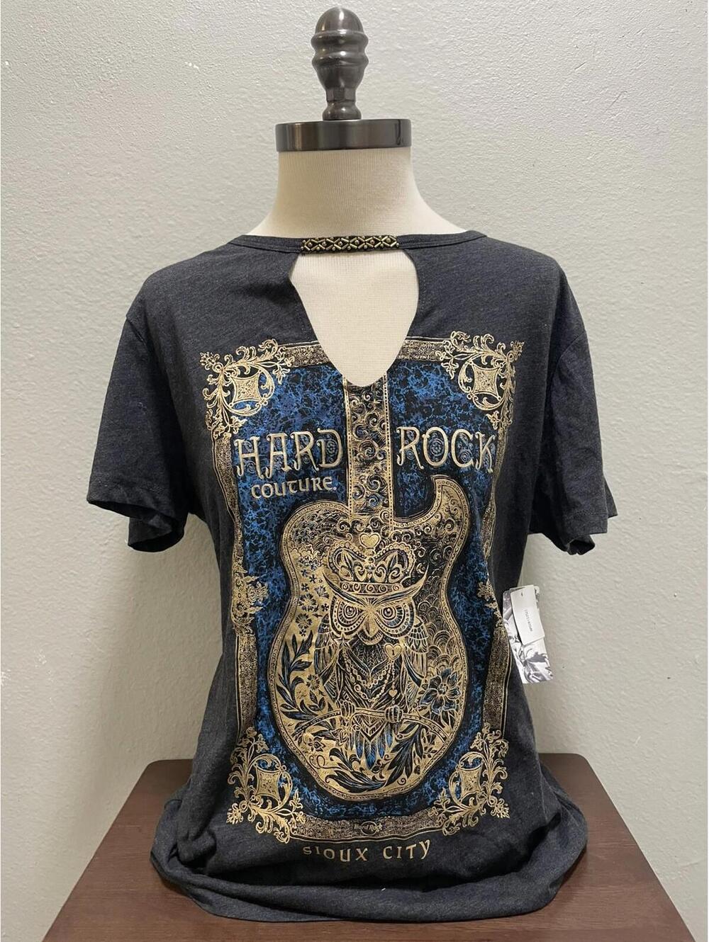 NWT Hard Rock Couture Sioux City Shirt Women XL Gray Guitar